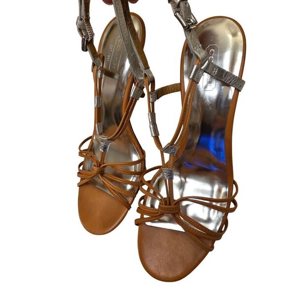 Coach Womens Strappy Silver & Tan Heel Sandals Size 7.5B Coach 'Lana' Strappy Sa - Picture 6 of 16